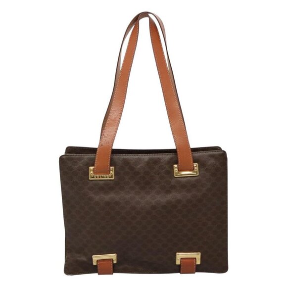 CELINE Macadam Canvas Shoulder Bag PVC Leather Brown Gold Auth 99997 - Picture 1 of 16